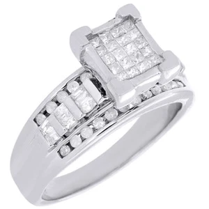 Sterling Silver Invisible Princess Cut Diamond Engagement Wedding Ring 0.76 ct - Picture 1 of 5