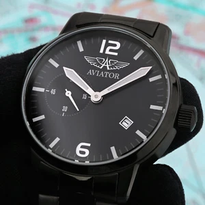 45 mm AVIATOR orologio aviatore nero orologio meccanico Poljot 3105 MakTime 3105/1734716 - Foto 1 di 8