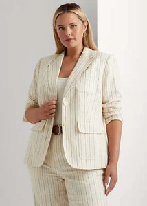Ralph Lauren Womens Striped Linen-Blend Twill Blazer, Size 17 - Picture 1 of 7