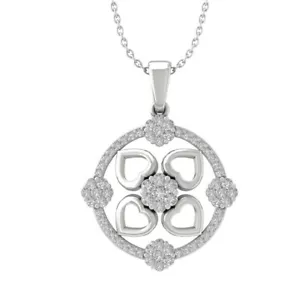 Sterling Silver Round Diamond Four Heart Flower Pendant Necklace 1/2ct, 18" - Picture 1 of 5
