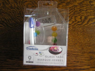 Trudeau 2012 9~Juego de etiquetas de vidrio con marcador borrable y 8 etiquetas coloridas~~¡Nuevo en paquete!! Foto 1 de 4