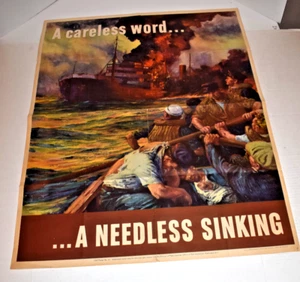 Original 1942 WW2 OWI Poster No. 24 - A Careless Word..A Needless Sinking - Picture 1 of 13