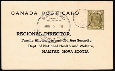 Tarjeta postal prepaga Canadá Cover 1955 KGVI 2c oliva Avonport Station NS Z2771 Foto 1 de 4