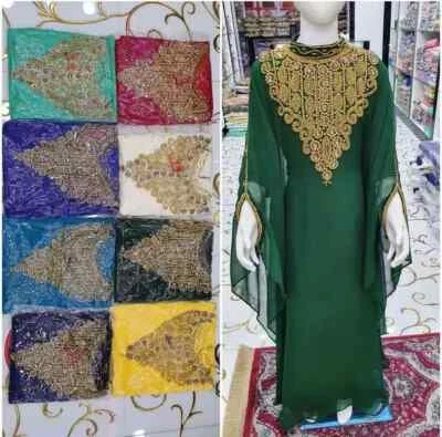 Wedding Party Hand Work Georgette Dress New Kids Gown Green Kaftan Long Moroccan - Image 1 of 3