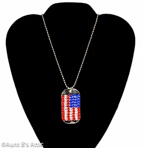 Collana targhetta cane 2 lati patriottica R/W/B bandiera gioiello e lenticolare 2 bandiere lato - Foto 1 di 2
