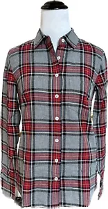 Camicia J.Crew grigia rossa tartan a quadri con bottoni taglia 8 nuova con etichetta - Foto 1 di 5