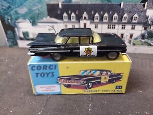 CORGI TOYS # 223 CHEVROLET IMPALA STATE PATROL POLICE CAR , 1960 WITH BOX