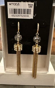 NWT Inc Gold Tone Tassel Hook Earrings With Pave Crystals & Faceted Beads - Picture 1 of 4