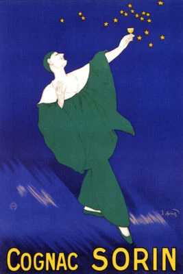 COGNAC SORIN ARLEQUIN DRINKING NIGHT SKY STARS FRENCH VINTAGE POSTER REPRO - Image 1 of 3