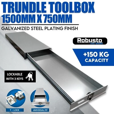 1500mm Aluminium Ute Tool box Under Tray Toolbox Trundle Tray Drawer Steel +S - image 1 of 4