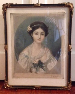 Antike Mezzotinta Lithographie Druck If A Beautiful Lady. um 1910 alles original - Bild 1 von 7