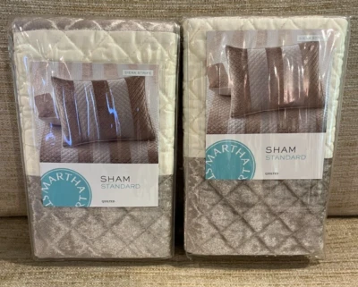 NUEVO Par de 2 falsos estándar acolchados a rayas Siena Collection Martha Stewart nuevos Foto 1 de 3