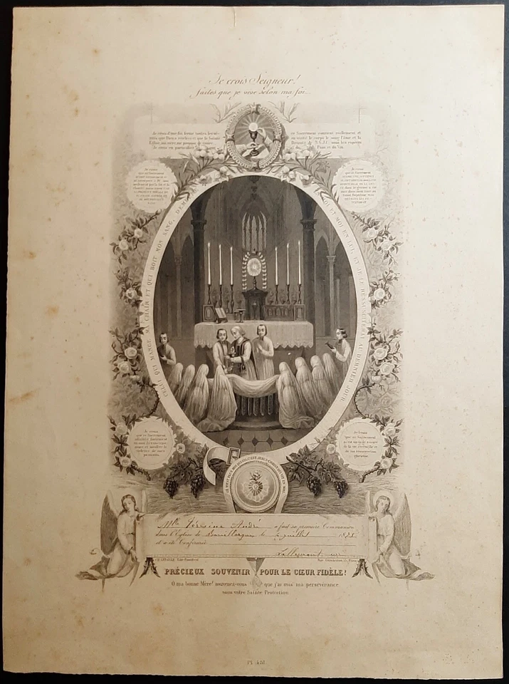 Certificat officiel de première communion et de confirmation de 1835 - Photo 1/1
