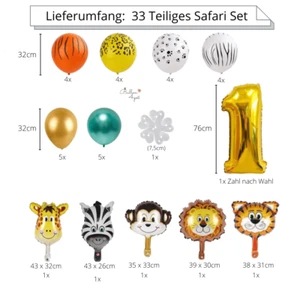 Safari Dschungel Luftballons Gold 33 Teilig Helium Ballons Ballon Dekoration - Bild 1 von 25