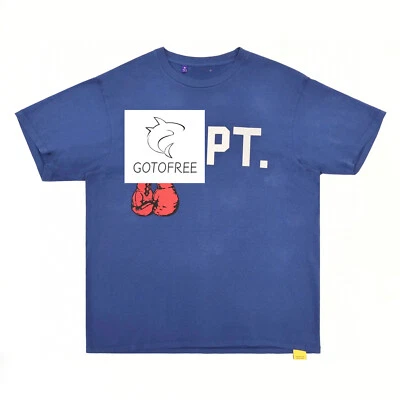 GOTOFREE GDEPT BEIGE BLUE GREEN COTTON PRINTED T SHIRT HIPSTER SHORT TOP TEE - Image 1 of 4