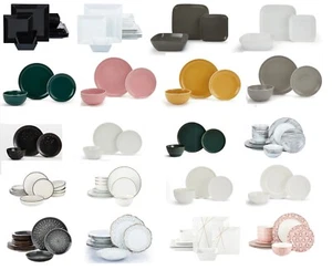 12 Piece Dinner Set Round/Square Crockery Porcelain Stoneware Plates Bowls for 4 - Picture 1 of 21