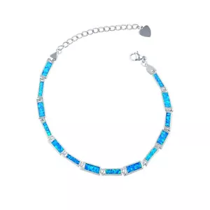 Hawaii Beach Blue Opal Multi Bar 925 Sterling Sliver Fire Opal Bracelet 18cm - Picture 1 of 4
