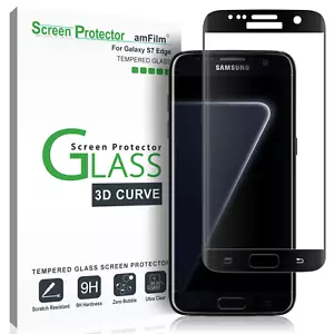 Samsung Galaxy S7 Edge amFilm Full Cover Tempered Glass Screen Protector (Black) - Picture 1 of 6
