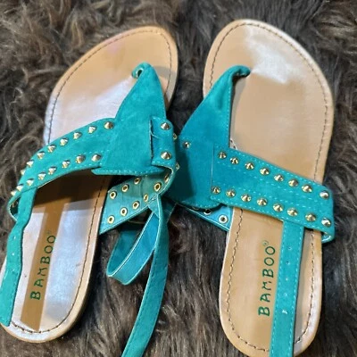 Sandalias chanclas verdes marca bambú para mujer tanga imitación cuero talla 6 Foto 1 de 4