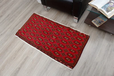 2x4 Vintage Oriental Geometric Hand Knotted Traditional Red Wool Area Rug - Image 1 of 4