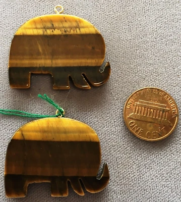 Два (2) красивый тигровый глаз драгоценный камень слон подвеска 1-3/4» x 1» - Изображение 1 из 4