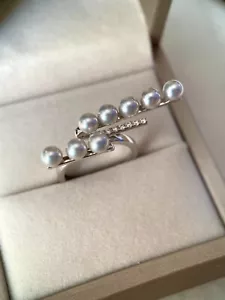 Top-Tier Japanese Silver Blue Saiundama Akoya Pearl Ring, Architectural Design - Picture 1 of 12