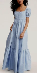 NWT NEW Brooks Brothers Blue Striped Seersucker Maxi Dress sz 2 - Picture 1 of 9