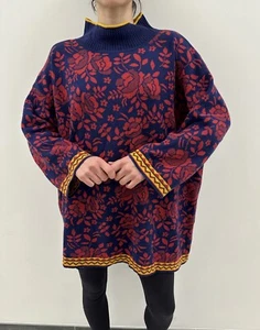 Gudrun Sjoden Cotton Wool Floral Oversized Long Sleeve Knit sweater Size XL - Picture 1 of 15