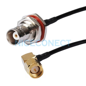 Tuerca de mampara hembra BNC a adaptador de ángulo recto macho SMA RG174 cable coleta 20 cm - Imagen 1 de 3