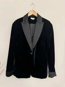 Jason wu Black Velvet Velour Blazer Jacket Satin Collar Tuxedo Peak Lapel Small - Picture 1 of 10