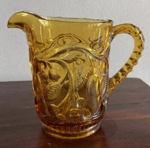 Gorgeous Vintage yellow/amber glass jug- Leaf/cherry Pattern - Picture 1 of 7