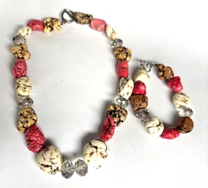 Chunky Boho Stone Rhinestone Beaded Statement Necklace & Bracelet Toggle - Picture 1 of 3