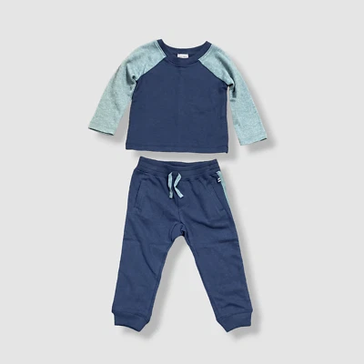 $50 Espléndido Bebé Niño Azul Cuello Redondo Pantalones Jogger Conjunto de 2 Piezas Talla 12-18 Meses Foto 1 de 3