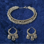 Ethnic Bollywood Silver Oxidized Choker Necklace Earrings Jhumka Indian Set