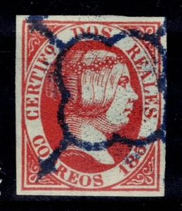 Edifil 8 usado araña azul 1851 Isabel II sello España Spain 1 Lujo - Imagen 1 de 1