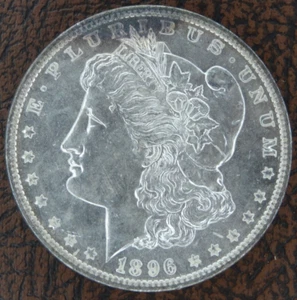 1896 Morgan Silver Dollar Unc BU US Mint $1 Coin Philadelphia Mint - Picture 1 of 2
