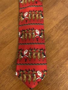 Christmas Gentlemen's Neck Tie Santa & Reindeer Chorus Line by Festive Occasions - Picture 1 of 3
