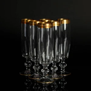 Kristall Glas Trinkgläser mit Goldrand Bohemian Sektflöte Set von 6 Gläsern - Bild 1 von 9