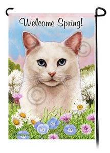 Willkommen Frühling Garten Flagge - blauäugige weiße Katze - Bild 1 von 1