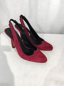 DDA MANOLO BLAHNIK Rojo Gamuza Tacón Alto Bolso Bandolera Zapatos Talla 6.5 - Imagen 1 de 6
