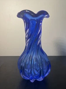 Vintage Bohemian Art Glass Vase Clear Blue Chunky 10" - Picture 1 of 6