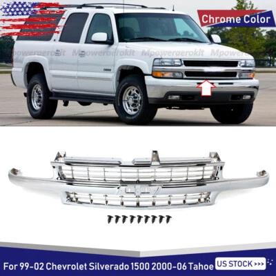 For Chevrolet 1999-2002 Silverado 1500 / 2000-2006 Tahoe Front Grille Chrome ABS Foto 1 de 4