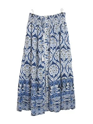 New Haute Hippie Womens L Blue White Floral Maxi Rayon Skirt Tassles Boho Long - Image 1 of 4