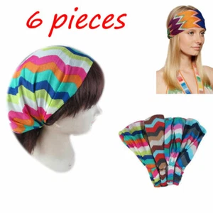 6 pieces Zigzag Striped Bandana Turban Head Wrap Headband Band Workout Yoga Lot - Picture 1 of 3