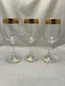 Vintage Cellini Italien 24k Goldrand Kristall Weinglas 3er Set geätzt 6 5/8" * 833 - Bild 1 von 7