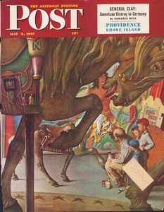 MAY 3 1947 Carnival Carousel Horse NORMAN ROCKWELL SE POST ORIG COVER ONLY #1 - Picture 1 of 3