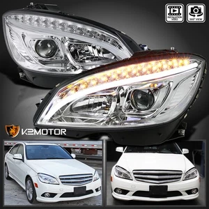 Fits 2008-2011 Benz W204 C300 C350 C-Class LED Signal Strip Projector Headlights - Picture 1 of 13