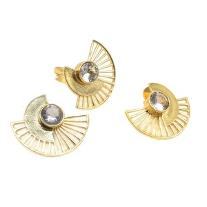 Klar Quarz vergoldet Ohrstecker und verstellbarer Ring Schmuckset e771 - Bild 1 von 4