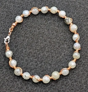 Stylish Boho Labradorite 6mm Beaded Wire Wrap Bracelet (18cm) M Wrist Crasp - Picture 1 of 11