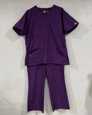 Conjunto Médico y Pantalones Para Mujer WonderWink Púrpura Cuello en V Talla Grande Foto 1 de 4